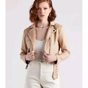 HYFVE Suede cropped full zip moto jacket women size L